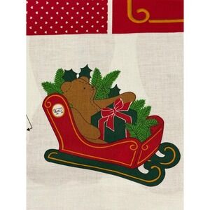 VTG Cranston Keepsake Sleigh w/Teddy Package Fabric Panel Cut and Sew 44 x 35